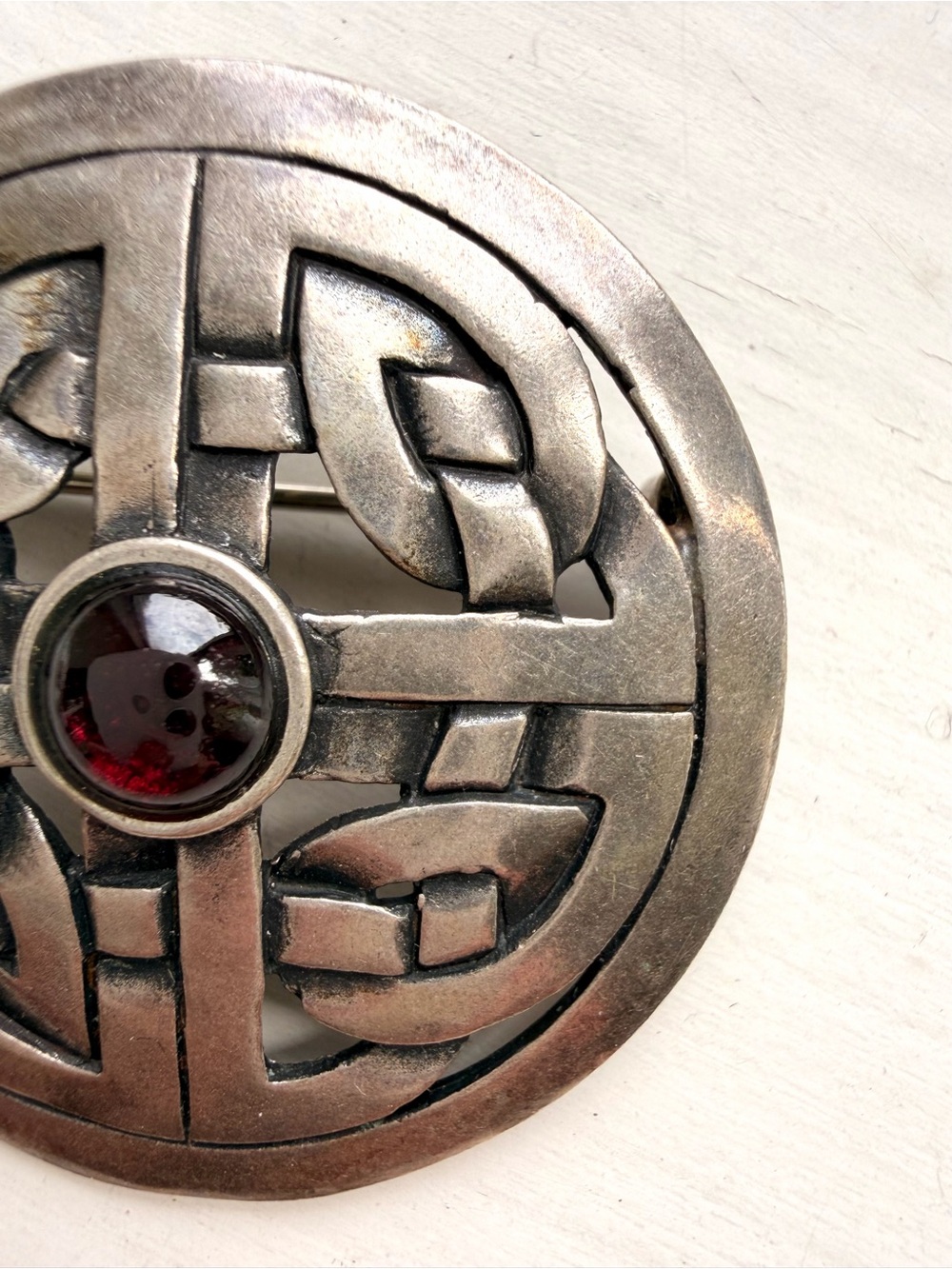 Met Museum Silver Celtic Knot Decorative Accent Pin with Garnet Center